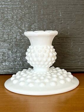 Vintage Fenton White Hobnail Milk Glass Single Candlestick Holder